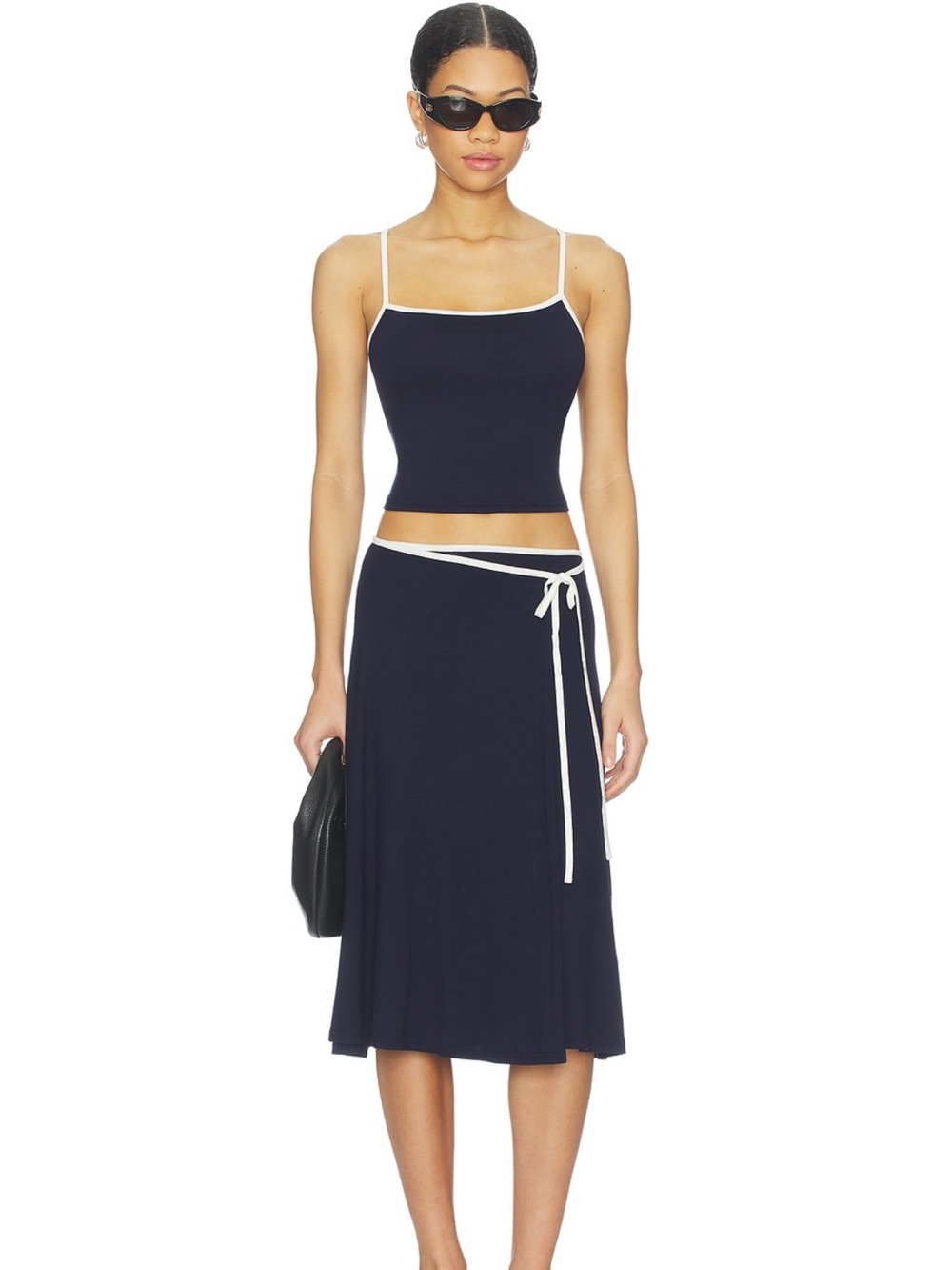 Free People Navy Midi Wrap Skirt with White Trim- (Skirt only)